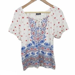 BASIC EDITIONS Floral Pheasant Blouse Size L